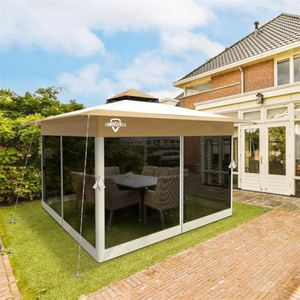 Gazebo pliable 3,6 m x 3,6 m avec parois en maille, <span class=keywords><strong>tente</strong></span> de réception à double toit pour jardin avec poids de fixation et sac de transport, beige - Product Image 4