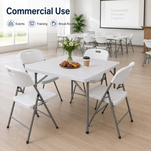 Mesa Plegable Cuadrada Moderna Comercial DDP de EE. UU., 33.9x33.9x29.1 Pulgadas, con Superficie de Plástico y Estructura Metálica, Muebles para Exteriores - Product Image 2