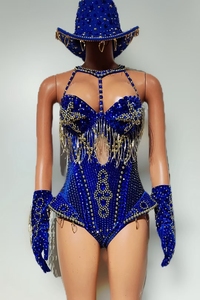 Rhinestone Tassel Bodysuits Gloves Hats <strong>Rave</strong> Music Festival <strong>Outfits</strong> Sets <strong>Women</strong> Club Party Gogo Dancer Wear Performance Jumpsuit - Product Image 5