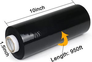 10" Black Stretch Wrap 950ft Stretch Cling Durable Adhering <b>Packing</b> <b>Moving</b> Packaging Heavy Duty Shrink Film Stretch Wrap - Product Image 2