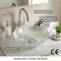 Vasque de salle de bain ovale en verre transparent, moulée d'une seule pièce, 430x320mm, à poser sur comptoir, en verre trempé taillé diamant – Offre Spéciale
