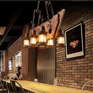 โคมไฟระย้าไม้สไตล์เรโทรอินดัสเทรียล หลายหัว ไฟ LED สำหรับร้านอาหาร ร้านกาแฟ บาร์ โรงแรม ห้องนั่งเล่น โคมไฟตกแต่ง - Product Image 2