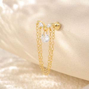 CANNER Fashion Jewelry 925 Sterling Silver Marquise CZ Double <b>Chain</b> Drop Tassel Flat Back Piercing <b>Earrings</b> Women - Product Image 2
