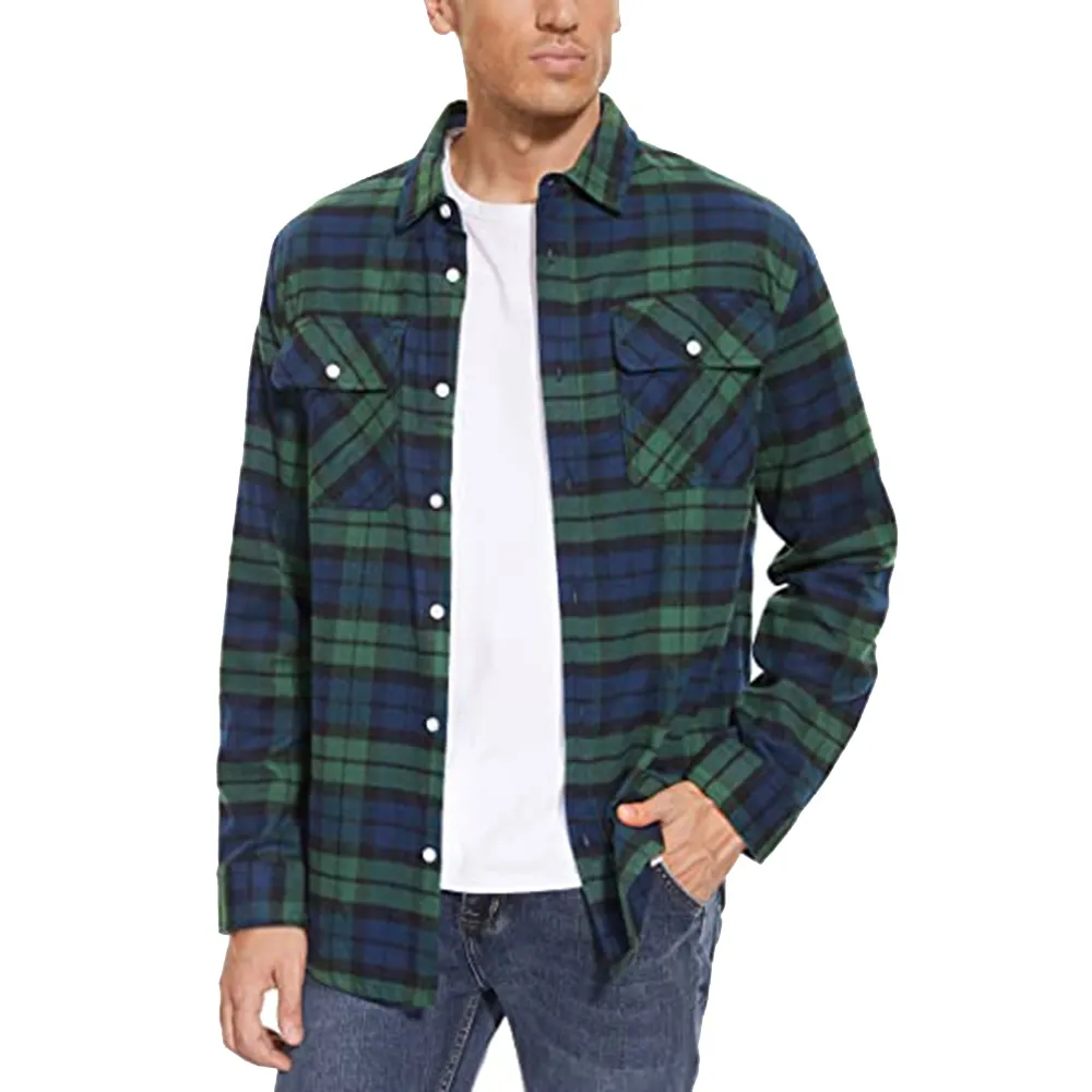 Wholesale High Quality Men'S Long Sleeve Thick Hooded Plaid Shirt Autumn/Winter Wholesale Flannel Shirt Red