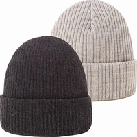 Lot de 2 bonnets tricotés en jacquard 100 % acrylique doux et chauds pour garçons et filles, avec bouton, pour tout-petits, motif chaton lune