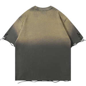 T-shirt pour <span class=keywords><strong>homme</strong></span> de haute qualité, <span class=keywords><strong>style</strong></span> streetwear vintage, surdimensionné, délavé à l'acide, effet usé, 100% coton, col rond - Product Image 5