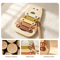 Wooden Owl Xylophone Baby Musical Toy 5 Tone Bars Leaf Mallet Montessori Percussion Instrument Toddler 1 2 3 Year Wholesale