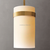 Lustre moderne en laiton et acier avec cylindre en verre, suspension pour plafond haut, chambre à coucher, salle à manger, lampe suspendue personnalisable