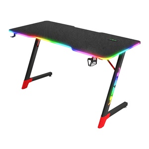 Escritorio para Juegos RC HOME con Marco en Forma de <span class=keywords><strong>Z</strong></span> de MDF, Superficie de Madera, Patas Laterales Completas, Luces LED RGB, Portavasos, Gancho para Auriculares, Ergonómico y Refrigerante - Product Image 1