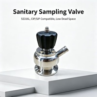 Vanne d'échantillonnage sanitaire aseptique manuelle SS316L avec port de raccordement à simple barbillon (DN10/15) pour applications alimentaires, pharmaceutiques et brassières