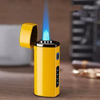 Briquet torche triple flamme coupe-vent avec indicateur de batterie, rechargeable au butane, perforateur de cigares, cadeaux d'affaires, minimaliste
