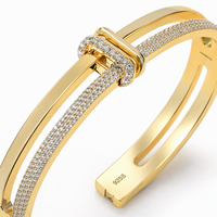 Perhiasan Khusus Mylove Perak Sterling 925 Berlapis Emas 18K Micro Pave CZ Gelang Manset Terbuka untuk Wanita Mewah Berkualitas Tinggi