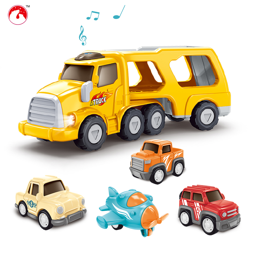 Dropshipping Multifunction Yellow Inertial Sound And Light Double Decker Transport Cars Series