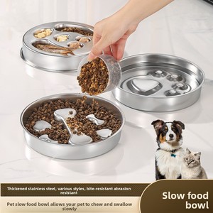 OKKPETS Mangeoire lente en acier inoxydable de qualité supérieure 2 tasses bol pour chien en métal plaque à lécher antidérapante Puzzle plat de labyrinthe pour chiot <span class=keywords><strong>chat</strong></span> - Product Image 3