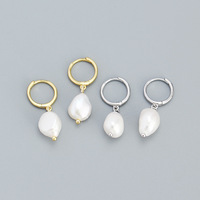 Fine 925 Sterling Silver 18K Gold Vermeil Minimaliste Baroque Irrégulière Perle D'eau Douce Drop Hoop Boucles D'oreilles Bijoux pour Femmes
