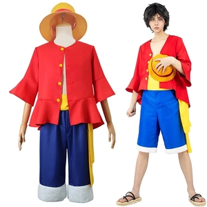 Anime <span class=keywords><strong>Luffy</strong></span> Cosplay disfraz sombrero <span class=keywords><strong>de</strong></span> paja <span class=keywords><strong>chaqueta</strong></span> roja Halloween carnaval fiesta disfraces para hombres mujeres adultos niños - Product Image 3