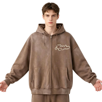 Sweat-shirt à capuche zippé grande taille, délavé et usé, avec logo personnalisé, style streetwear, bords bruts