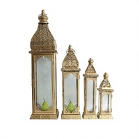 Ensemble de lanternes de luxe, 4 tailles personnalisées, résistantes à la chaleur, couleur or, designs personnalisables, lanternes porte-bougies pour la décoration du Ramadan