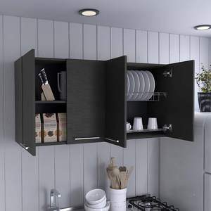 Gabinete de cocina de cuatro puertas de madera maciza DB en acabado Wengue negro Estilo Durham con panel MDF - Product Image 5