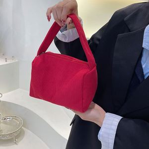 Summer Trend Women's <b>Handbag</b> Portable Corduroy Handheld Makeup Bag <b>Small</b> Square Zipper Closure Bag - Product Image 2