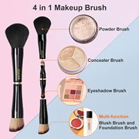 Ensemble de pinceaux de maquillage personnalisable 4 en 1 pour le voyage, double extrémité, poudre de fond de teint, fard à paupières, correcteur, mélange, blush liquide