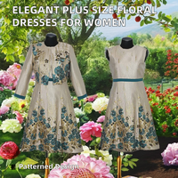 Robes décontractées florales de printemps élégantes pour femmes, grande taille, longueur genou, styles formels, conception turque, tissu en mousseline de soie, teint uni et naturel