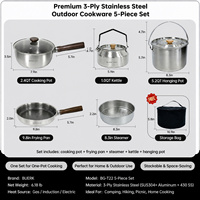 AeroMara Outdoor Camping Kochgeschirr-Set Tragbarer Edelstahl-Topf Pfanne Kessel für Wandern Picknick für 2-3 Personen (Komplett)