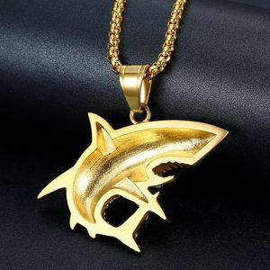 yunnique Gold Plated Shark Pendant Necklace Stainless Steel Pave Setting Men's Party Jewelry Animal Shape Fashion Necklace - Product Image 4
