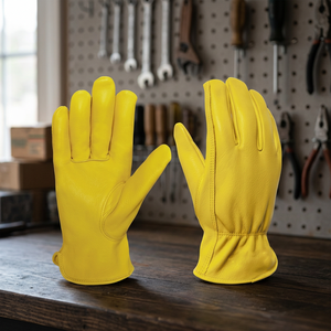 Water Colour Yellow Anti-static Durable Tear-Resistant Safety <b>Gloves</b> Comfortable Fit Customizable Cowhide Leather for Drivers - Product Image 3