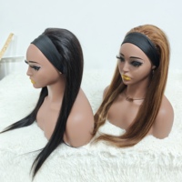 Letsfly Promotion 52$ Perruques Bandeau Droit 100% Cheveux Humains Fabriquées à la Machine pour Personnes Noires Noir & 4/27 #   Sans lacets 22 pouces