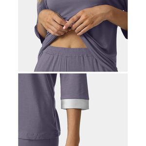 ชุดนอนผู้หญิงแขนสามส่วน ผ้าใยไผ่เนื้อนุ่ม ระบายอากาศดี เสื้อพร้อมกางเกงขายาว มีกระเป๋า ไซส์พลัส S-4X - Product Image 5