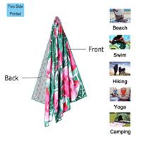 Serviette de plage hawaïenne en tissu suédé polyester à séchage rapide, motif fruits personnalisé, logo de marque, avec sac à cordon élastique
