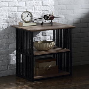 Rustic Industrial Open <b>Shelf</b> Nightstand Black <b>Metal</b> Frame Antique Oak Top Bedroom Furniture - Product Image 3