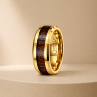 OAHLAN 8mm Vergoldeter Wolframring mit Echtem Koa-Holz-Einlage Ehering für Männer Frauen Verlobungsringe Modeschmuck Geschenk