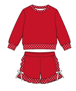 Conjunto de 2 piezas de pantalones cortos con volantes y top de manga larga con lunares para niñas, ropa de estar para niños pequeños - Product Image 4