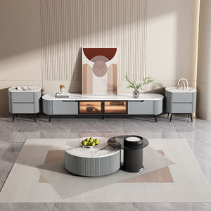 Mueble de <span class=keywords><strong>TV</strong></span> Moderno y Sencillo Estilo Crema, Mueble Auxiliar de Madera Maciza, Mesa de Centro de Placa de Roca de Lujo Ligero para Sala de Estar de Apartamento Pequeño - Product Image 4