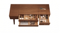 Coiffeuse moderne à rabat avec miroir, table de maquillage en bois massif avec tiroir de rangement pour petite chambre à coucher