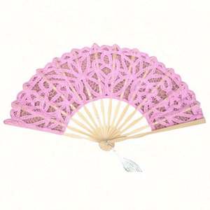 Abanico de Encaje Colorido de 27 CM, Abanico de Encaje Personalizado Hecho a Mano con Varillas de Bambú para Decoración de Bodas, Baile y Fiestas - Product Image 1