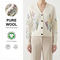 Personnalisé femmes élégant col en V profond Floral tricoté manteaux 100% laine à manches longues tricoté Cardigan pull pour l'automne hiver