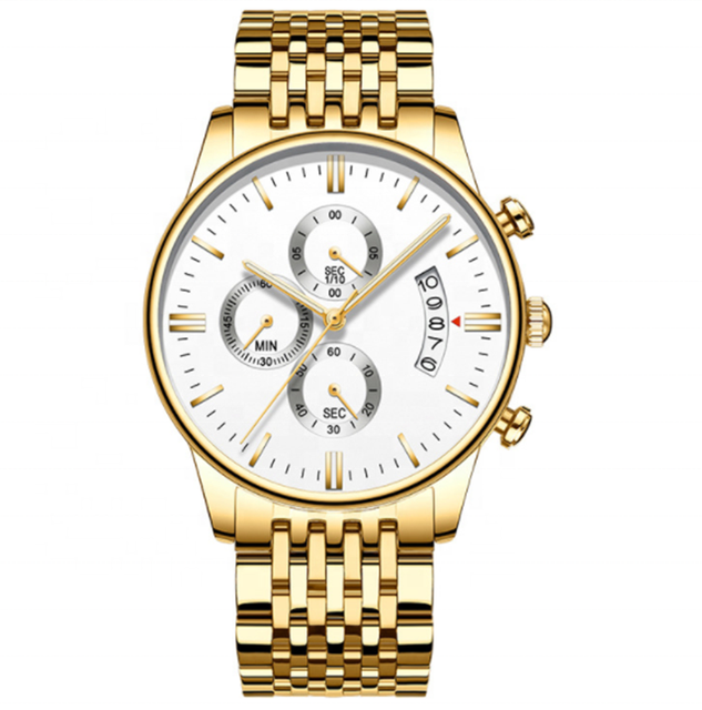 Custom Fashion Watch with Super Luminous Dial Waterproof Thin Quartz VK Series of Chronograph Sports IP Gold Color Watch