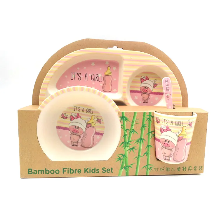 Baby Bamboo Fiber Feeding Food Cartoon Bear Animal Kid Dishes Children Cutlery Tableware Dinner Sets