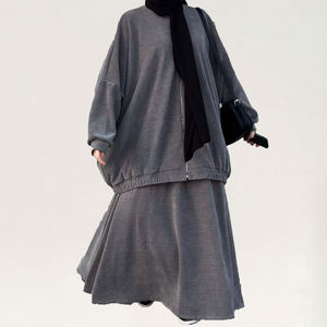 Abaya islamique haut de gamme sur mesure en velours côtelé, décontractée, grande taille, 2 pièces, chaude pour l'hiver, série édition limitée Ramadan - Product Image 2