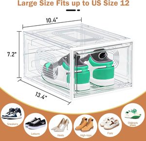 Large Clear Foldable Eco Friendly Shoe <b>Box</b> <b>Plastic</b> Stackable Containers Storage Organizer Magnetic Door <b>Display</b> Living Room - Product Image 2