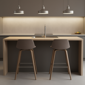 Ensemble de 2 tabourets de comptoir Randolph en bois courbé, couleur moka brun clair, tabourets de bar modernes de style mid-century, structure en bois, mobilier commercial - Product Image 2