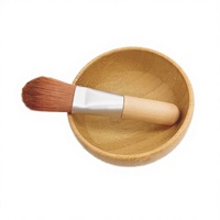 Mini pinceau plat pour fond de teint, bol en bambou, manche court en bois, applicateur micro-brosse en nylon végétalien, marque privée, masque facial