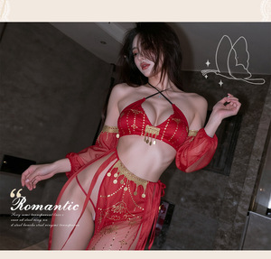 Nouvelle Lingerie Sexy, Robe Hanfu Rouge Transparente de Luxe, Éléments Chinois, Strass, Lingerie Sexy Hanfu Fine - Product Image 4