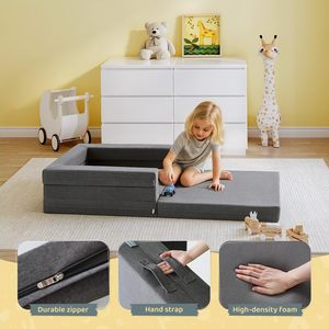 Cama de Viaje para Niños Pequeños 3 en 1 de Fábrica Profesional, Sofá Cama Convertible y Tumbona Plegable de Espuma, Gris - Product Image 4