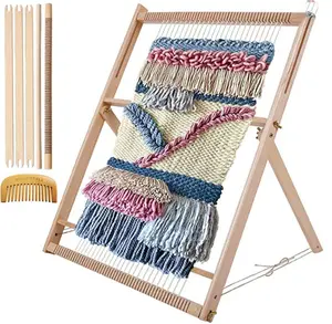 Kit mesin bingkai tenun tangan DIY kerajinan buatan tangan tenun kayu dengan dudukan untuk pembuatan karpet permadani