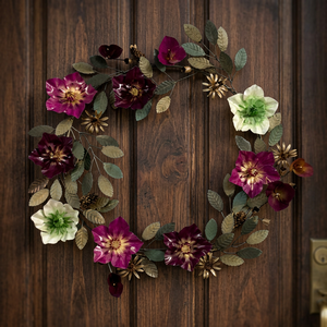 Corona Floral Metálica Hecha a Mano, Redonda, Rústica, Decorativa, con Flores, Sin Iluminación, Paquete Individual, Corona Artesanal de Alta Calidad - Product Image 2