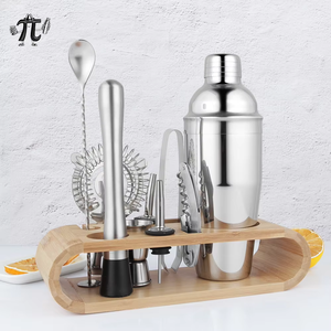 Mixologoy pengocok Cocktail logam Set peralatan <span class=keywords><strong>bar</strong></span> baja tahan karat 10 buah Stand-750ml bambu mewah pilihan Logo kustom berkelanjutan - Product Image 2